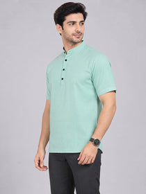 VORA LABEL Men’s Cotton Blend Mandarin Collar Half Kurta | Short Sleeve Solid Casual Wear