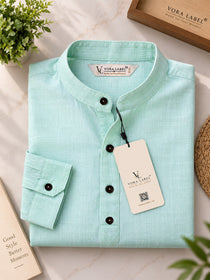 VORA LABEL Men’s Cotton Blend Solid Kurta | Mandarin Collar Full Sleeve Kurta | Casual & Festive Wear