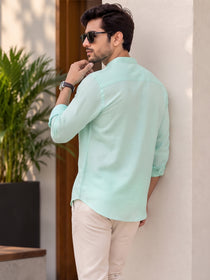 VORA LABEL Men’s Cotton Blend Mandarin Collar Shirt | Full Sleeve Solid Casual & Smart Wear