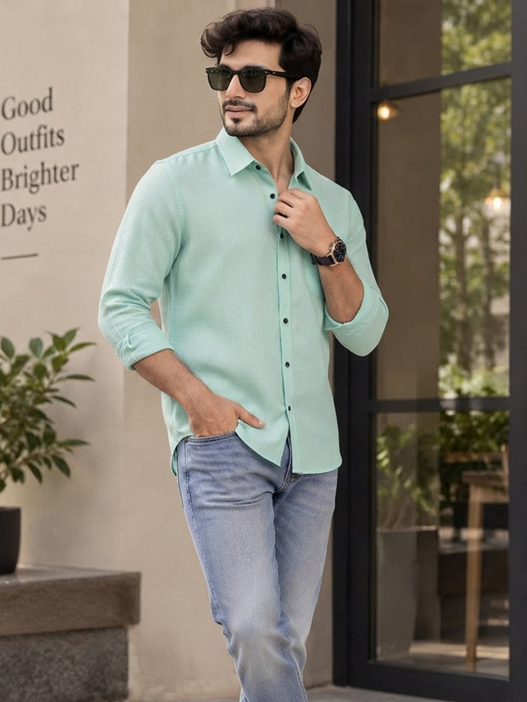 VORA LABEL Men’s Solid Cotton Blend Shirt | Full Sleeve Casual & Formal Shirt