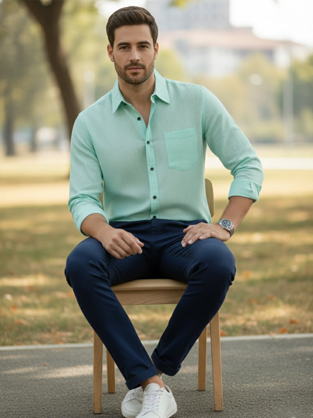 VORA LABEL Men’s Solid Cotton Blend Shirt | Full Sleeve Casual & Formal Shirt