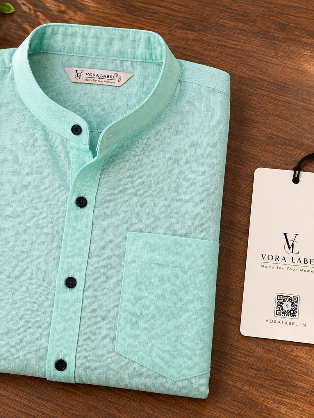 VORA LABEL Men’s Cotton Blend Mandarin Collar Shirt | Full Sleeve Solid Casual & Smart Wear