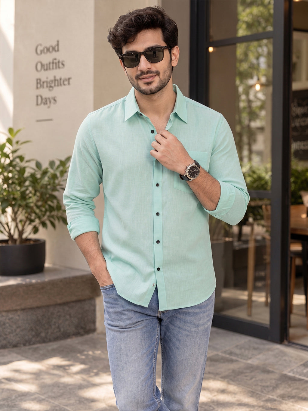VORA LABEL Men’s Solid Cotton Blend Shirt | Full Sleeve Casual & Formal Shirt