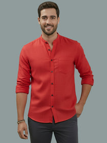 VORA LABEL Men Cotton Regular Fit Mandarin Collar Casual Shirt - Pink
