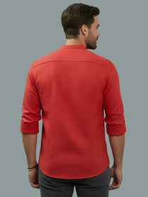 VORA LABEL Men Cotton Regular Fit Mandarin Collar Casual Shirt - Pink