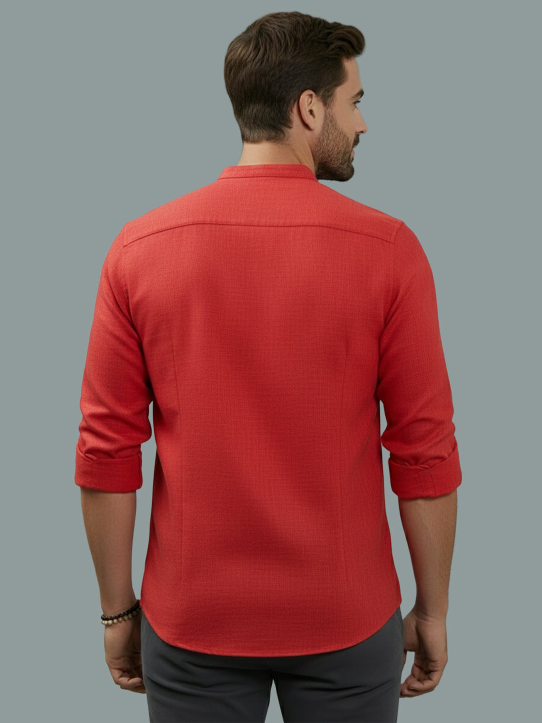 VORA LABEL Men Cotton Regular Fit Mandarin Collar Casual Shirt - Pink