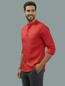 VORA LABEL Men Cotton Regular Fit Mandarin Collar Casual Shirt - Pink