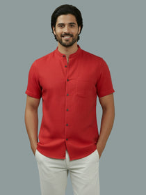 VORA LABEL Men Cotton Regular Fit Mandarin Collar Casual Shirt - White