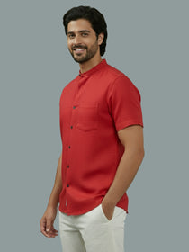 VORA LABEL Men Cotton Regular Fit Mandarin Collar Casual Shirt - White