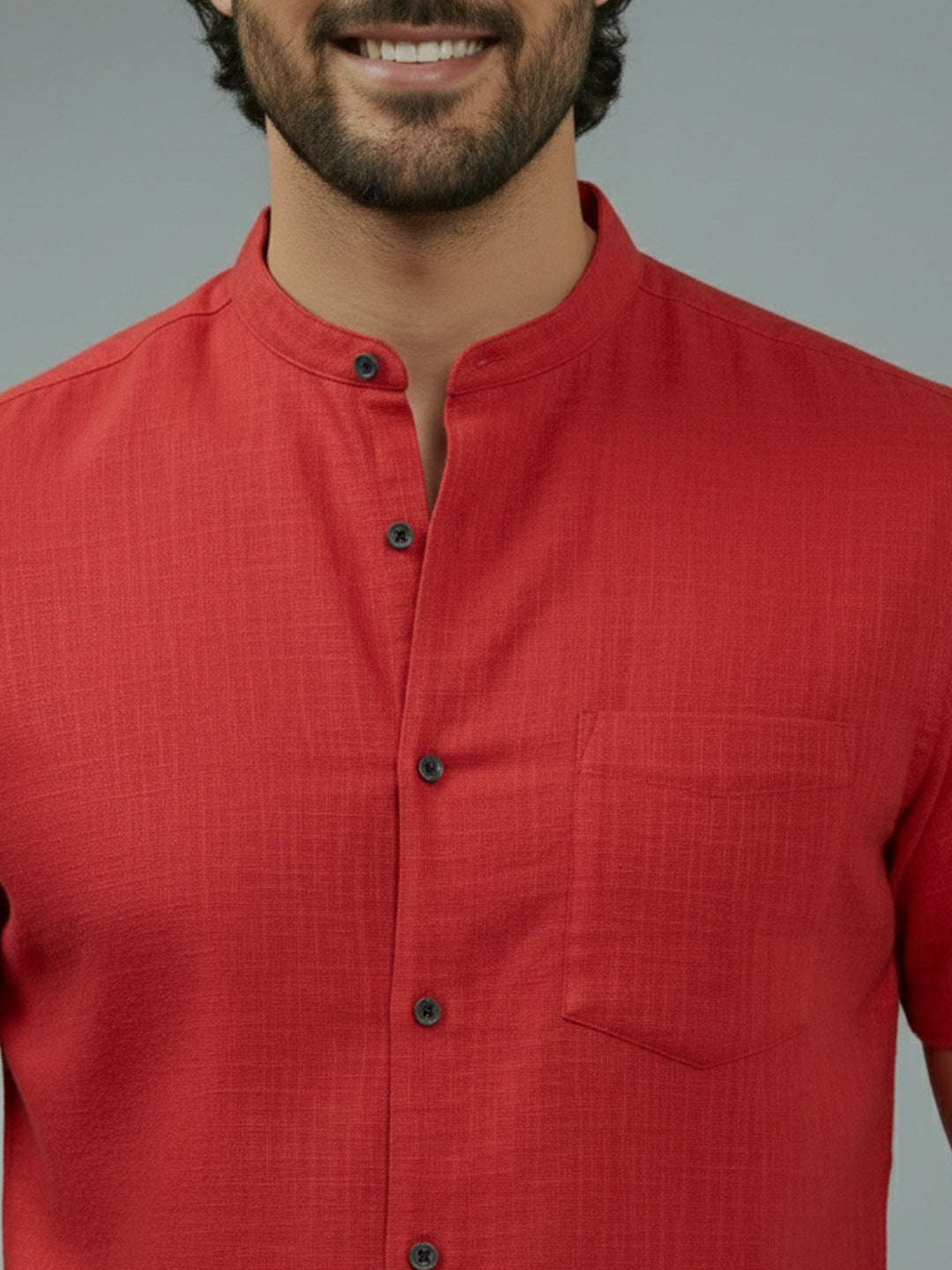 VORA LABEL Men Cotton Regular Fit Mandarin Collar Casual Shirt - White