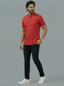 VORA LABEL Men Cotton Regular Fit Mandarin Collar Casual Shirt - White