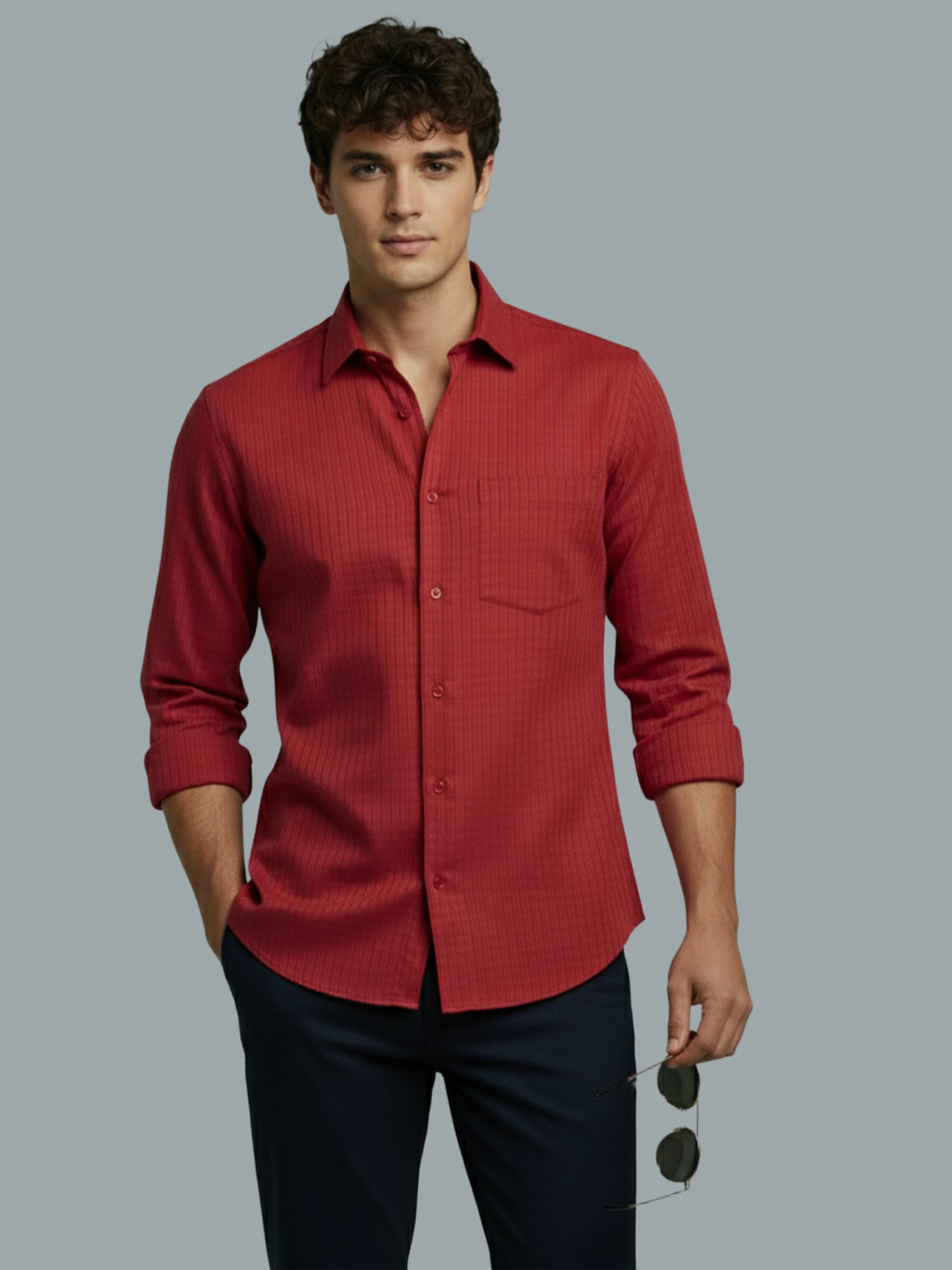 VORA LABEL Men Cotton Solid Regular Fit Spread Collar Casual Shirt - Black