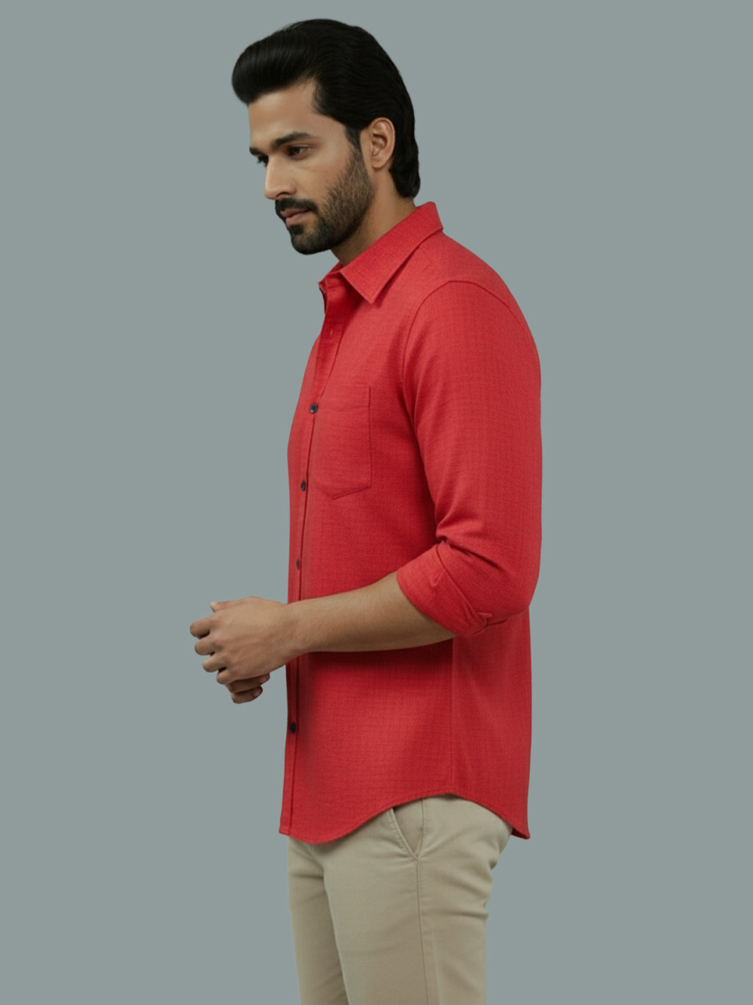 VORA LABEL Men Cotton Regular Fit Spread Collar Casual Shirt - Green