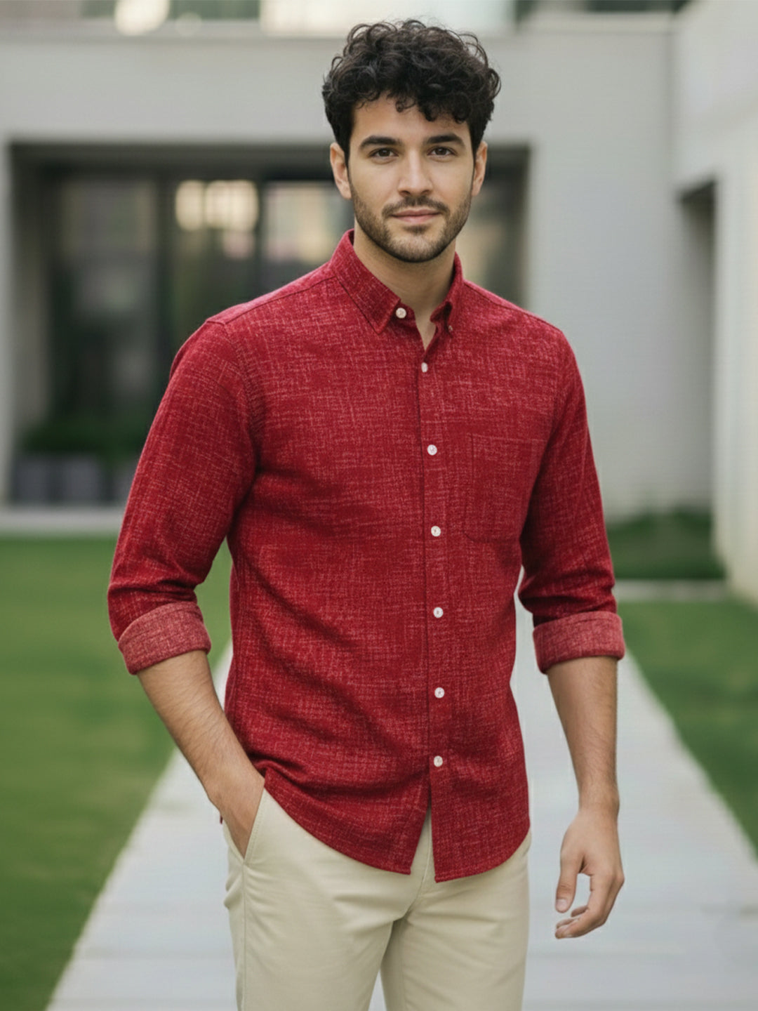 VORA LABEL Men Cotton Printed Regular Fit Casual Shirt - Red