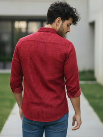 VORA LABEL Men Cotton Printed Regular Fit Casual Shirt - Red
