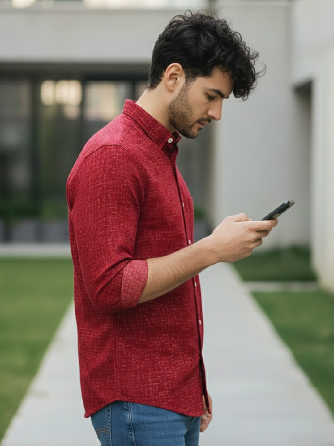 VORA LABEL Men Cotton Printed Regular Fit Casual Shirt - Red
