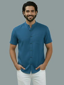VORA LABEL Men Cotton Regular Fit Mandarin Collar Casual Shirt - White