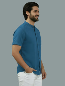 VORA LABEL Men Cotton Regular Fit Mandarin Collar Casual Shirt - White