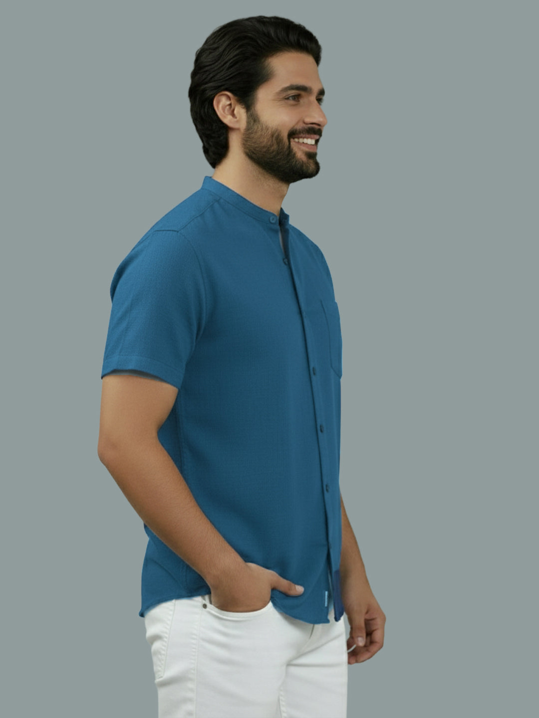 VORA LABEL Men Cotton Regular Fit Mandarin Collar Casual Shirt - White
