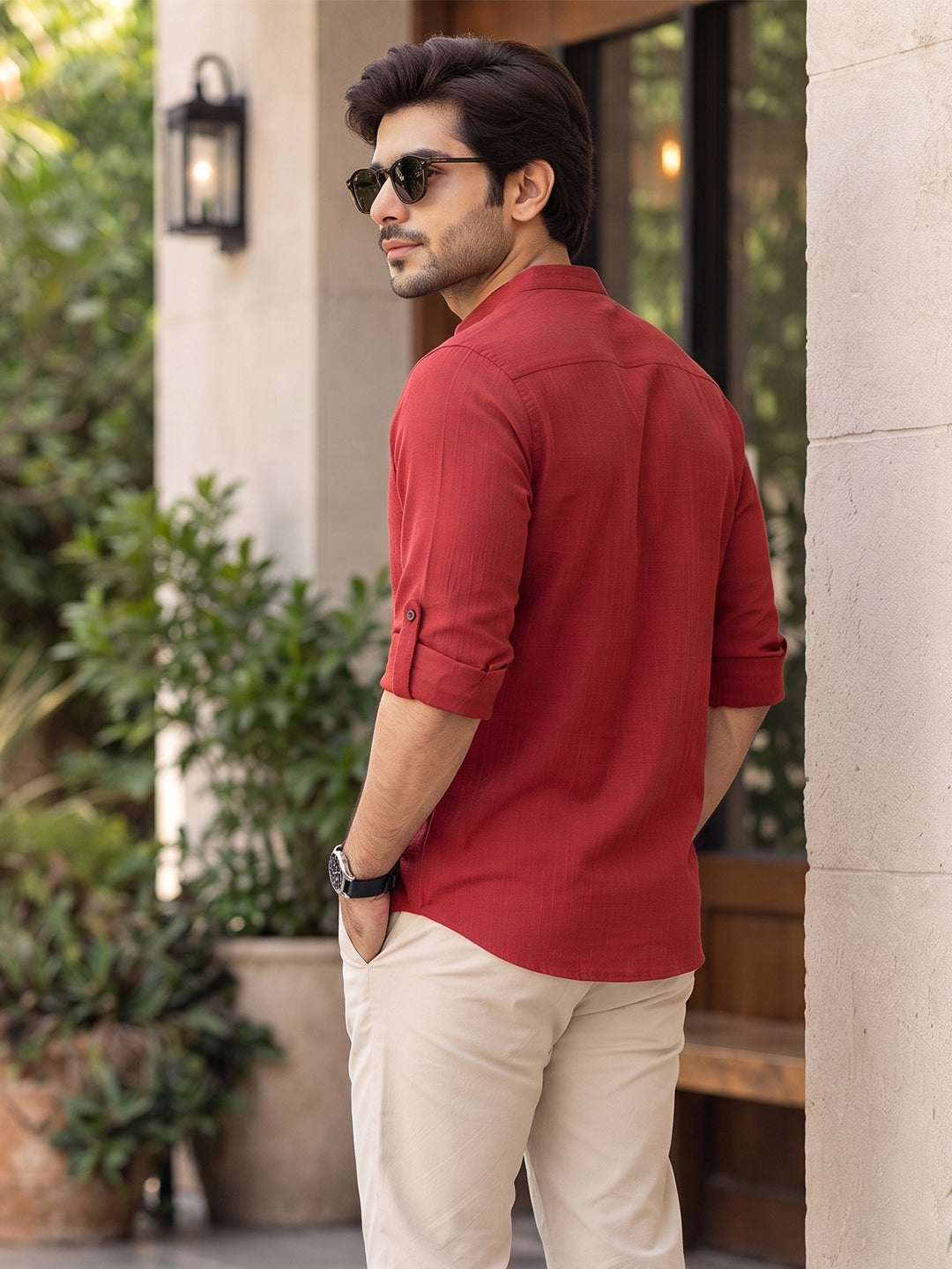 VORA LABEL Men’s Cotton Blend Solid Kurta | Mandarin Collar Full Sleeve Kurta | Casual & Festive Wear