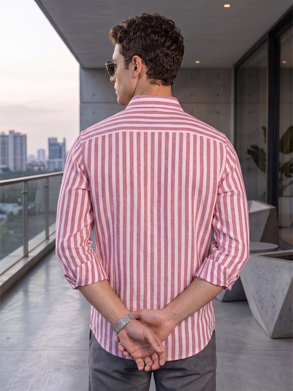 VORA LABEL Men Cotton Striped Regular Fit Casual Shirt - Pink
