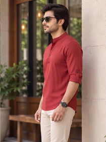 VORA LABEL Men’s Cotton Blend Solid Kurta | Mandarin Collar Full Sleeve Kurta | Casual & Festive Wear