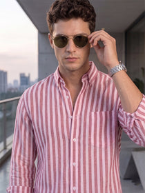 VORA LABEL Men Cotton Striped Regular Fit Casual Shirt - Pink