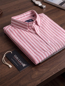 VORA LABEL Men Cotton Striped Regular Fit Casual Shirt - Pink