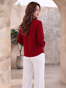 VORA LABEL Women's Red Crepe Shirt | Elegant Full Sleeve Formal & Casual Wear Top