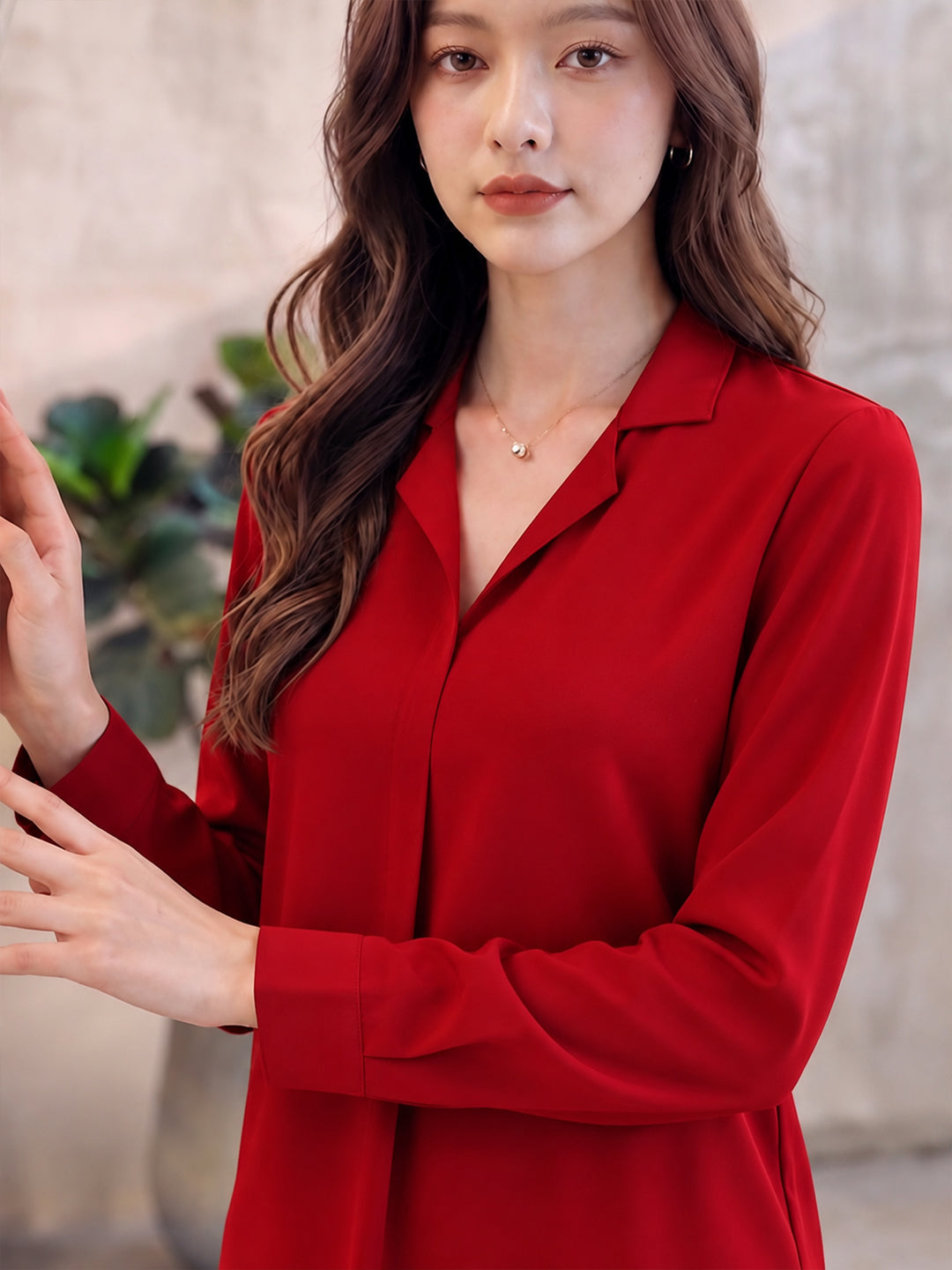 VORA LABEL Women's Red Crepe Shirt | Elegant Full Sleeve Formal & Casual Wear Top