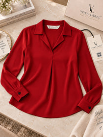 VORA LABEL Women's Red Crepe Shirt | Elegant Full Sleeve Formal & Casual Wear Top