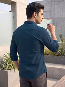 VORA LABEL Men Cotton Solid Regular Fit Casual Shirt - Royal Blue