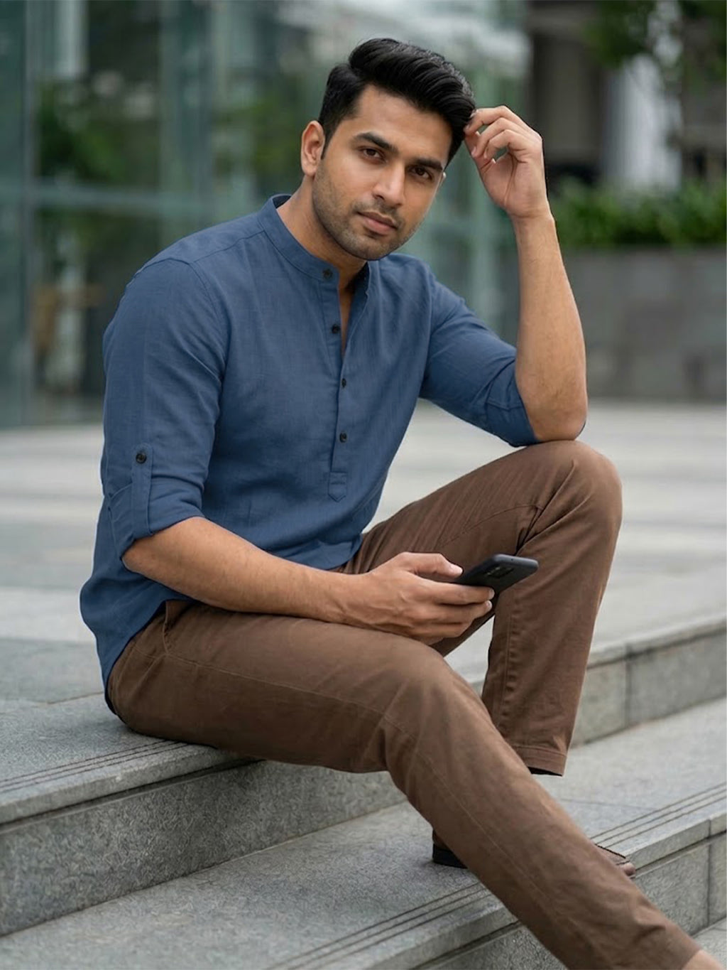 VORA LABEL Men’s Cotton Blend Solid Kurta | Mandarin Collar Full Sleeve Kurta | Casual & Festive Wear