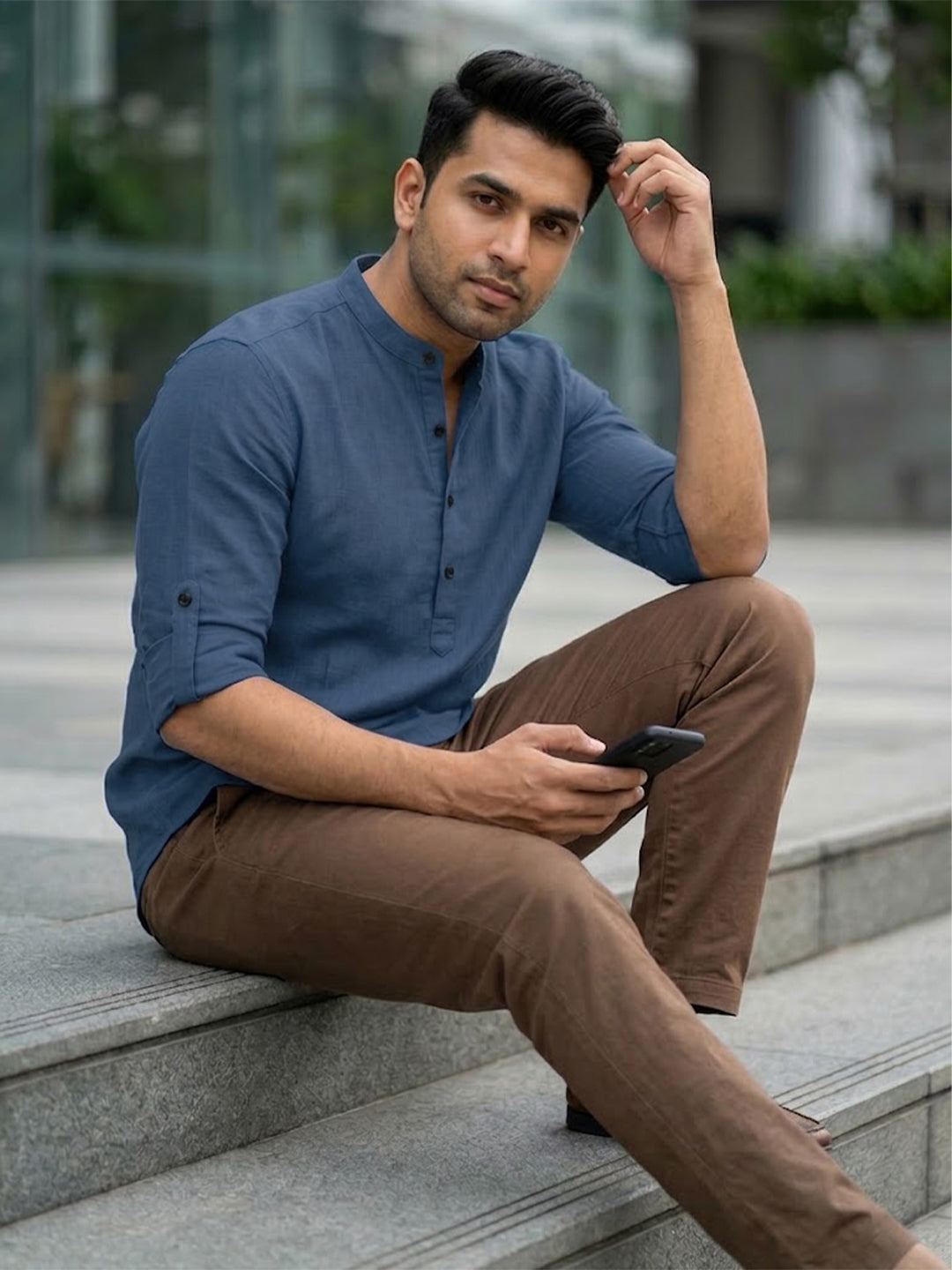 VORA LABEL Men’s Cotton Blend Solid Kurta | Mandarin Collar Full Sleeve Kurta | Casual & Festive Wear