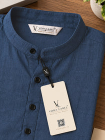 VORA LABEL Men’s Cotton Blend Solid Kurta | Mandarin Collar Full Sleeve Kurta | Casual & Festive Wear