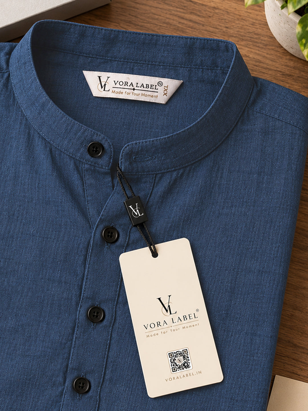 VORA LABEL Men’s Cotton Blend Solid Kurta | Mandarin Collar Full Sleeve Kurta | Casual & Festive Wear