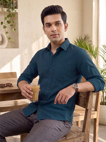 VORA LABEL Men Cotton Solid Regular Fit Casual Shirt - Royal Blue