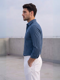 VORA LABEL Men Cotton Checked Regular Fit Casual Shirt - Royal Blue