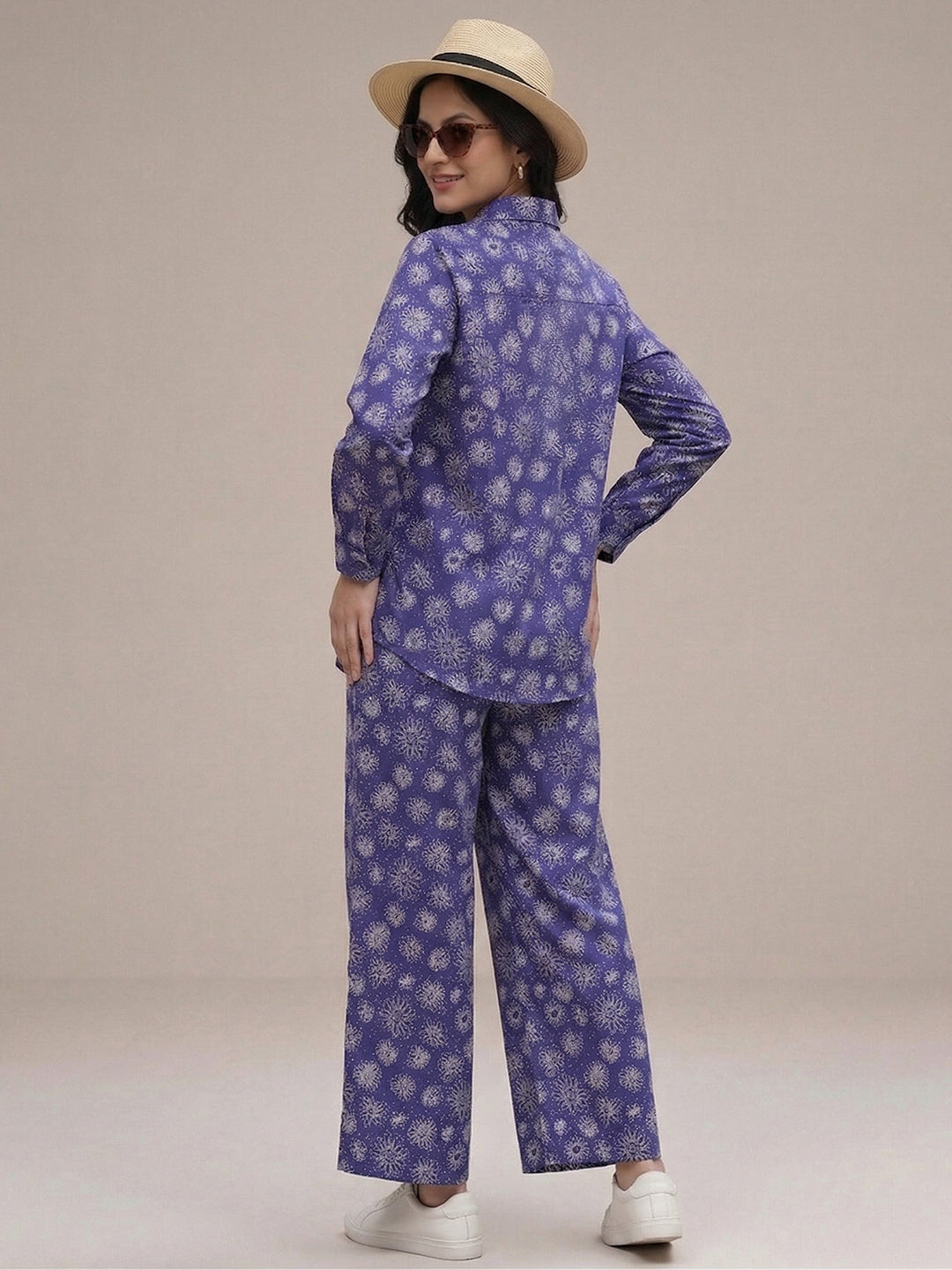 VORA LABEL Women Viscose Rayon Floral Printed Regular Fit Co-ord Set - Royal Blue Secondary image