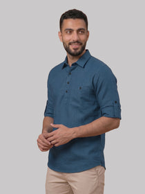 VORA LABEL Men’s Cotton Blend Solid Kurta | Mandarin Collar Full Sleeve Kurta with Pocket | Casual & Festive Wear