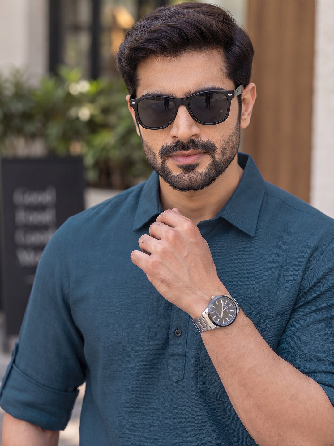 VORA LABEL Men’s Cotton Blend Solid Kurta | Mandarin Collar Full Sleeve Kurta with Pocket | Casual & Festive Wear