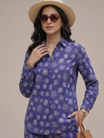 VORA LABEL Women Viscose Rayon Floral Printed Regular Fit Co-ord Set - Royal Blue