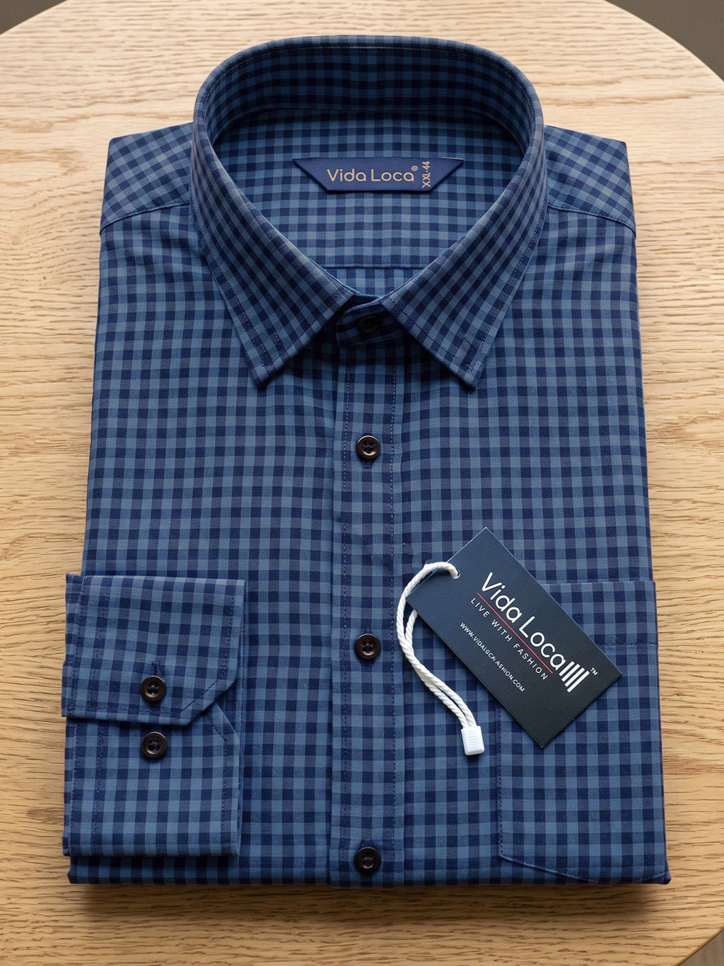 VORA LABEL Men Cotton Checked Regular Fit Casual Shirt - Royal Blue