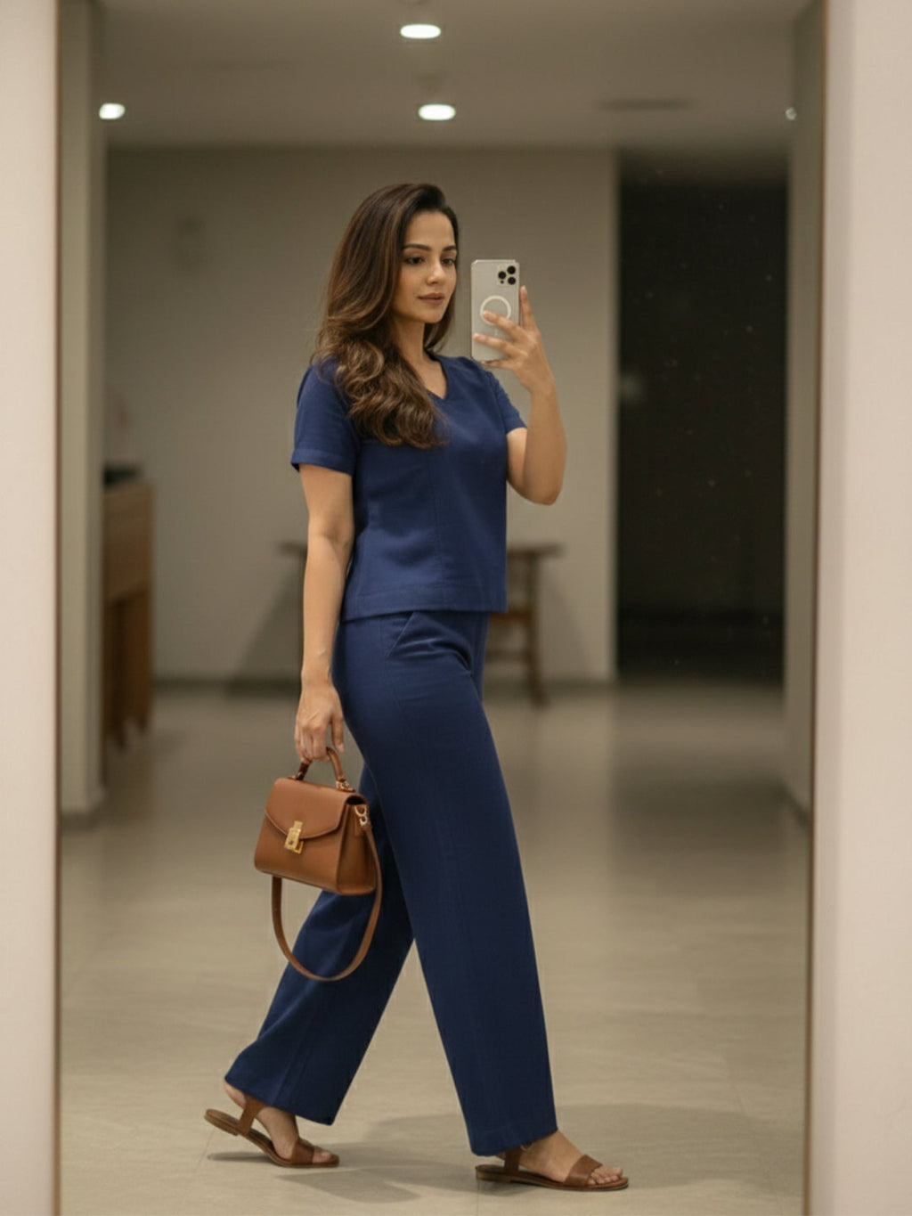 VORA LABEL Women Linen Solid Relaxed Fit Co-ord Set - Royal Blue