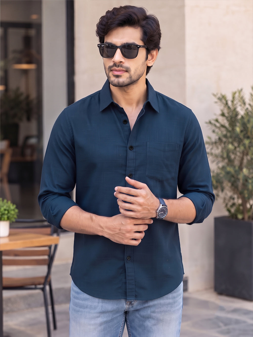 VORA LABEL Men’s Solid Cotton Blend Shirt | Full Sleeve Casual & Formal Shirt