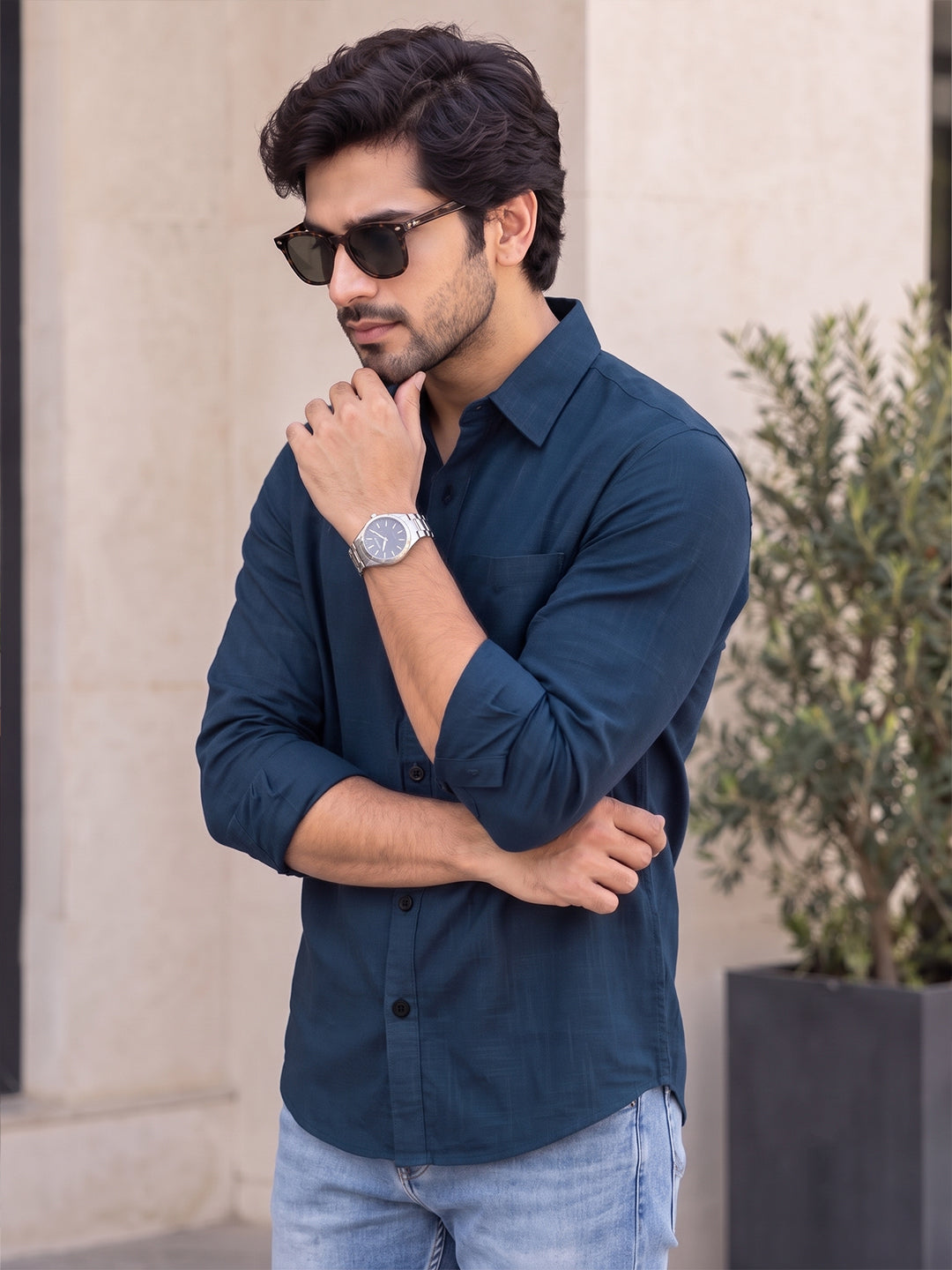 VORA LABEL Men’s Solid Cotton Blend Shirt | Full Sleeve Casual & Formal Shirt