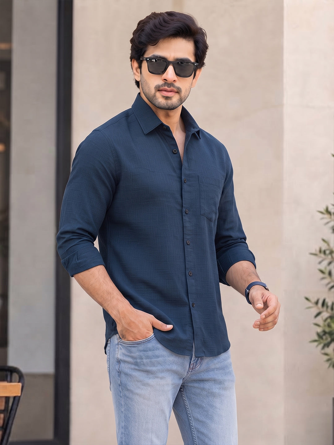VORA LABEL Men’s Solid Cotton Blend Shirt | Full Sleeve Casual & Formal Shirt