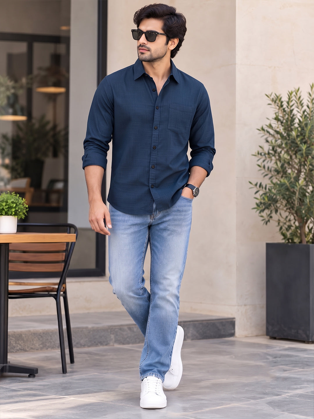 VORA LABEL Men’s Solid Cotton Blend Shirt | Full Sleeve Casual & Formal Shirt