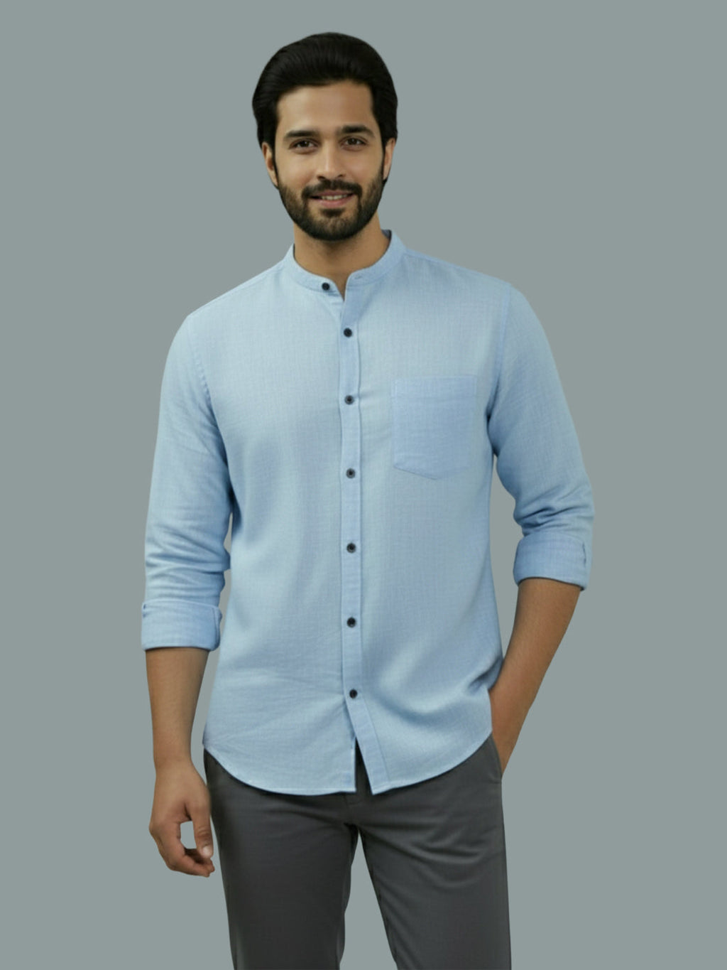 VORA LABEL Men Cotton Regular Fit Mandarin Collar Casual Shirt - Pink
