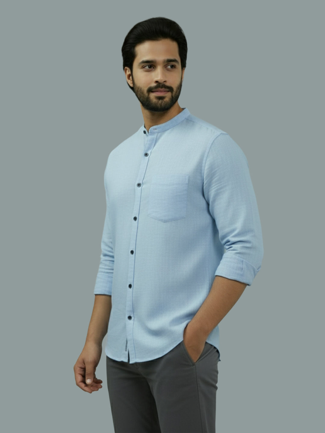 VORA LABEL Men Cotton Regular Fit Mandarin Collar Casual Shirt - Pink